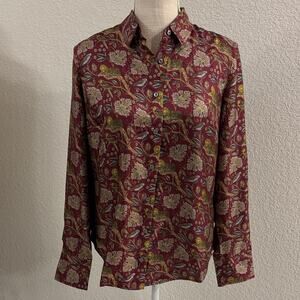 NWT J. Crew Cheetah & Bird Print 100% Silk Floral Button-Up Shirt Size 6